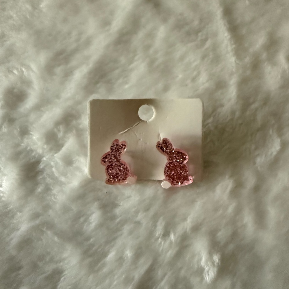 New resin Pink Glitter Bunny Earrings Fashion Jewelry - Picture 2 of 3